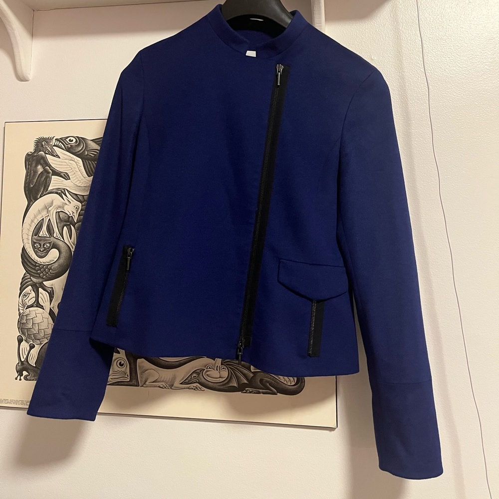 Akris Punto Wool Women's Blue Jacket Made in Switzerland small